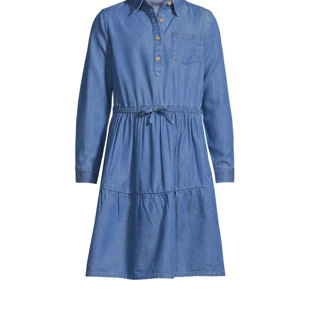 LANDS' END Girls Long Sleeve Chambray Cotton Dress - Size Large (10-12)